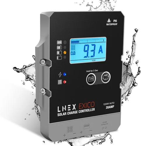 Vista 9 de LNEX Controlador de carga solar impermeable, regulador inteligente de batería de panel súper delgado 10A con pantalla LCD 12V/24V Controlador PWM
