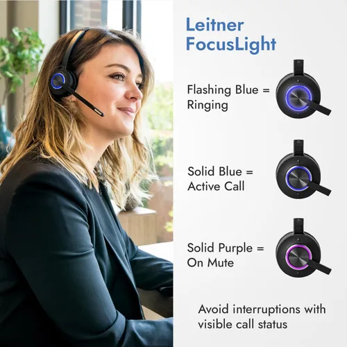 Vista 4 de Leitner LH575 Auriculares inalámbricos de oficina 2 en 1 con micrófono - Auriculares para computadora y teléfono (auriculares DECT, no Bluetooth)