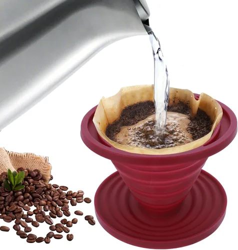 Vista 2 de Larrel Cafetera portátil para verter sobre café, plegable, reutilizable, para verter sobre cafés, viajes, camping, cafeteras, filtro de silicona