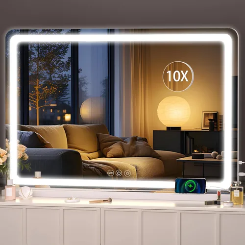Vista 25 de Hasipu Espejo de tocador con luces, espejo de maquillaje LED de 32 x 24 pulgadas, espejo de maquillaje iluminado con 3 modos regulables, espejo