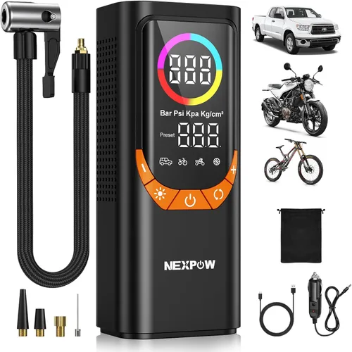 Vista 11 de NEXPOW NP17 Compresor de Aire Portátil, Inflador de Neumáticos Digital de 150 PSI, Inflado Rápido con Apagado Automático, Luz LED, Múltiples Rojo