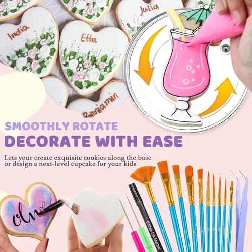 Vista 5 de Kit de decoración de galletas de 118 piezas con estuche de almacenamiento, bolsas de tuberías de azúcar real y puntas para glaseado, herramientas