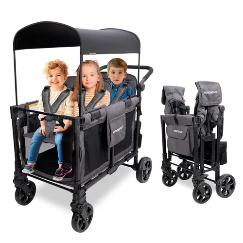 Vista 8 de WONDERFOLD W4 Elite Cochecito Vagón (4 Asientos) - Vagón Cochecito Plegable con Asientos con Arneses de 5 Puntos, Mango de Empuje Ajustable, y Toldo