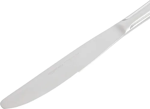 Vista 4 de Amazon Basics Juego de cubiertos, cubiertos de acero inoxidable, apto para lavavajillas, servicio para 4, 20 piezas de tenedores y cucharas, borde