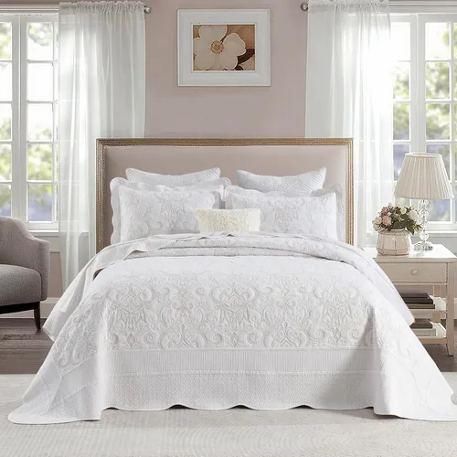 Vista 2 de Bedduvit Juego de colcha extragrande de 120 x 128 pulgadas, 100% algodón natural, colcha blanca tamaño King, colcha suave y ligera, 3 piezas