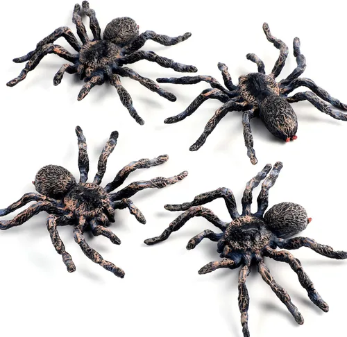 Skylety 4 piezas realista araña gigante falsa modelo de acción de plástico animal tarántula, juguete educativo realista para niñas y niños,
