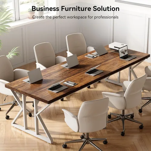 Vista 7 de LITTLE TREE - Escritorio ejecutivo grande de 78.7 pulgadas, escritorio moderno para computadora de oficina, escritorio de madera para escritura