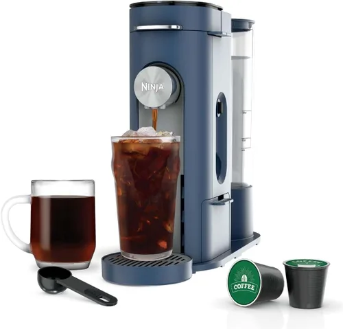 Vista 9 de Ninja Pods & Grounds Cafetera de una sola porción, compatible con cápsulas K-Cup, prepara molidos, diseño compacto, depósito de 56 oz, tamaños
