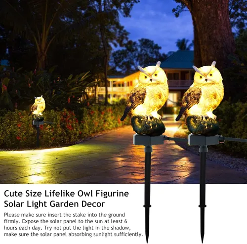 Vista 3 de SmilingTown Paquete de 2 luces solares de jardín de búho para exteriores, luz decorativa de estaca impermeable, decoración de búho para asustar a