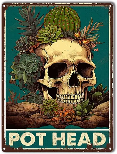 Vista 10 de TSEZLOJH Letrero de lata de bar, cactus y calavera, decoración de pared, decoración de pared retro para el hogar, puerta, jardín, bares