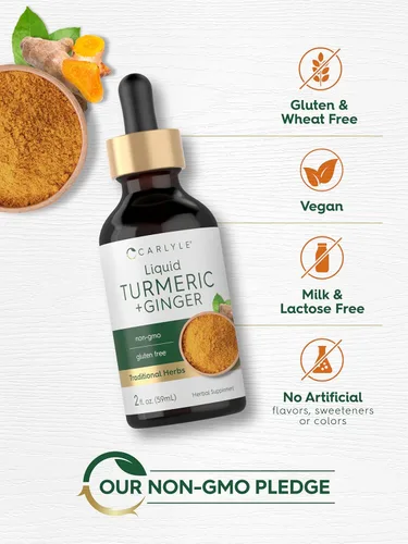 Vista 5 de Carlyle Gotas de cúrcuma y jengibre de 2 onzas líquidas Extracto de hierbas con pimienta negra Suplemento vegano, sin OMG, sin gluten