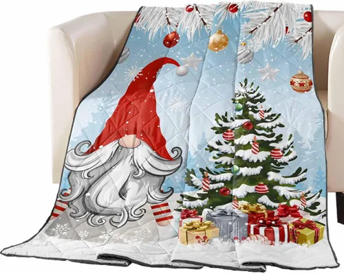 Vista 10 de T&H XHome Quilt Twin Size Luxury Quilted Comforter Bedspread-Thin Soft Cozy, Navy Blue Christmas Balls Winter Snowflake Reversible Stitched
