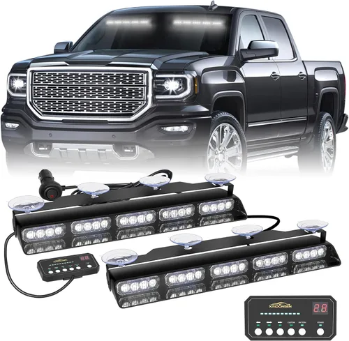 Vista 12 de XRIDONSEN 2 luces estroboscópicas ámbar de 17 pulgadas para tablero de emergencia para camiones, luces interiores delanteras/traseras, 40 luces LED