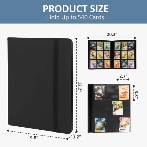 Vista 2 de Carpeta de tarjetas coleccionables con 9 bolsillos, carpeta de colección de tarjetas con cubierta de poliuretano, 540 tarjetas, elegante álbum