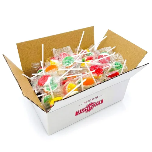 Vista 3 de Paletas de frutas 80 unidades - Caja de 2 libras Paletas envueltas individualmente Caramelos duros de sabores surtidos envueltos