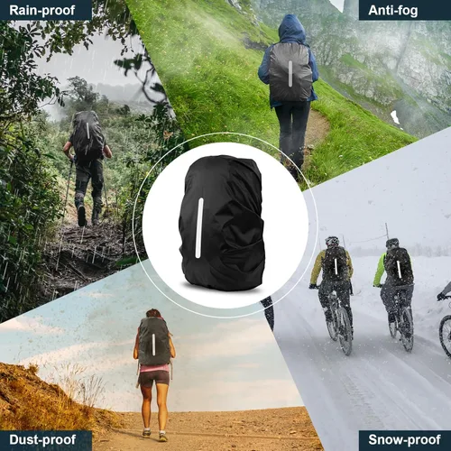 Vista 6 de LAMA Paquete de 2 fundas impermeables para mochila, protector reflectante a prueba de lluvia para antipolvo y antirrobo, tamaño M
