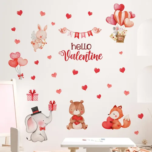 Vista 5 de Mfault Calcomanías de pared de corazón para el día de San Valentín, diseño de animales de San Valentín, boda, aniversario, decoración romántica