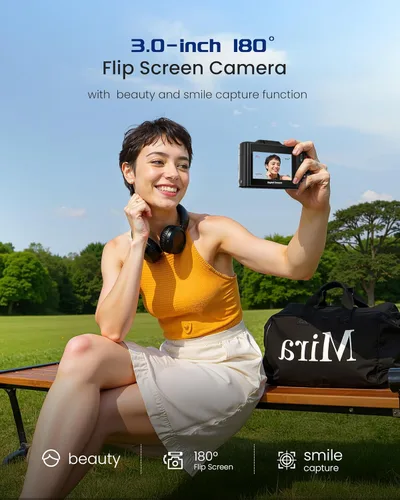 Vista 5 de Cámara digital 5K de 75 megapíxeles para fotografía con WiFi - Cámara de videoblogs de enfoque automático para YouTube con tarjeta SD de 64 GB, zoom