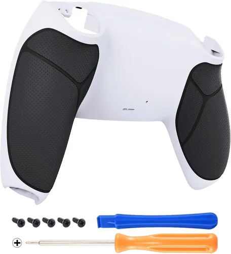 Vista 7 de eXtremeRate Black Performance Rubberized Grip Custom Back Plate Bottom Shell Compatible with ps5 Controller, Replacement Back Shell Cover Compatible