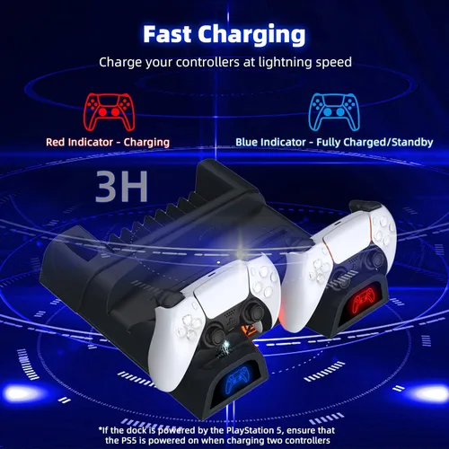 Vista 4 de NexiGo PS5 Accessories Vertical Stand with Headset Holder and AC Adapter, for PS5 Disc & Digital Editions Dual Controllers Charger, 3 Levels