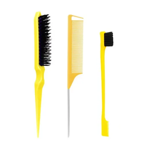 Vista 4 de 3PCS Hair Brush Set,Hair Styling Comb Including Dual Sided Edge Brush & Rat Tail Comb And Teasing Comb For Women Men Barber,Dense Tooth Design-1