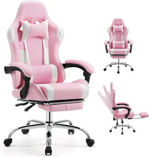 Vista 29 de DUMOS Silla de juegos con reposabrazos de conexión, sillas de videojuegos con cojín de resorte de bolsillo, silla ergonómica para computadora