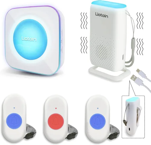 Vista 7 de Buscapersonas inalámbricas para cuidadores Botón de llamada Botón de alerta Campana de llamada para pacientes ancianos en casa Sistema de alerta