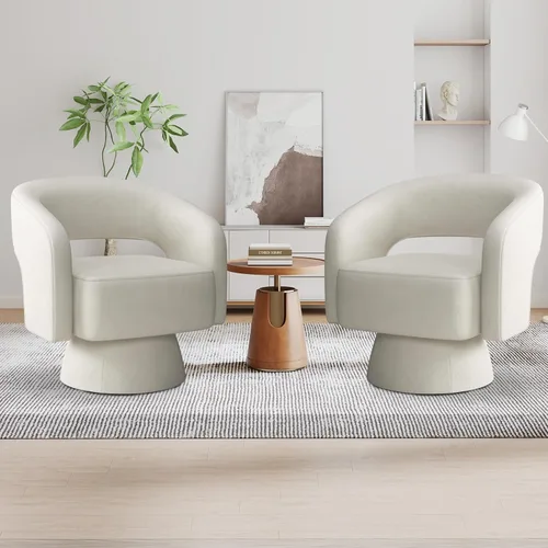 Vista 12 de INZOY Silla Giratoria de Barril con Tela de Terciopelo, Silla de Acento Giratoria con Cojín Suave Engrosado, Cómoda Silla Giratoria Redonda