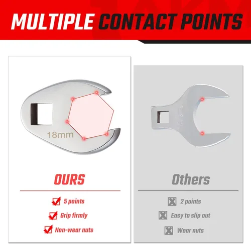 Vista 4 de AKM Juego de llaves para patas de gallo de 3/8 pulgadas, juego de llaves de tuerca abocardada de acero Cr-v de 18 piezas, pata de gallo de tuerca