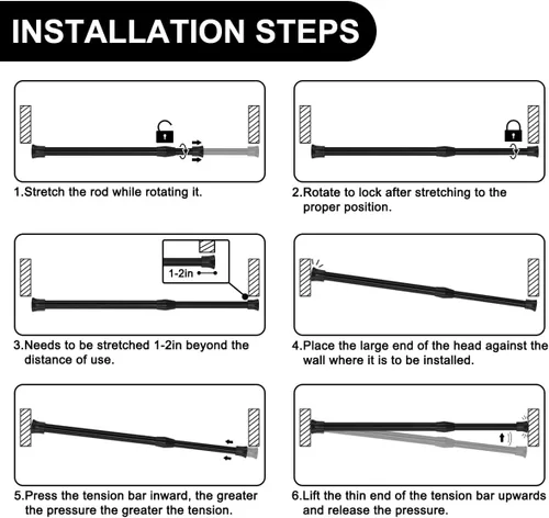 Vista 6 de 6 piezas de varilla de cortina de resorte pequeña de 12 a 20 pulgadas, varilla de tensión negra sin perforación para ventana pequeña, armario