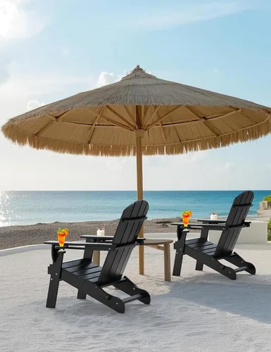 Vista 6 de Silla Adirondack Plegable, Sillas Adirondack de Plástico con Textura de Madera con 2 Portavasos, Silla para Hoguera de HDPE Resistente a