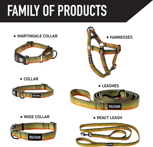 Vista 4 de Wolfgang - Collar de perro resistente y ajustable con hebilla de nailon de liberación rápida para caminar y entrenar, estampado BrookTrout, talla S
