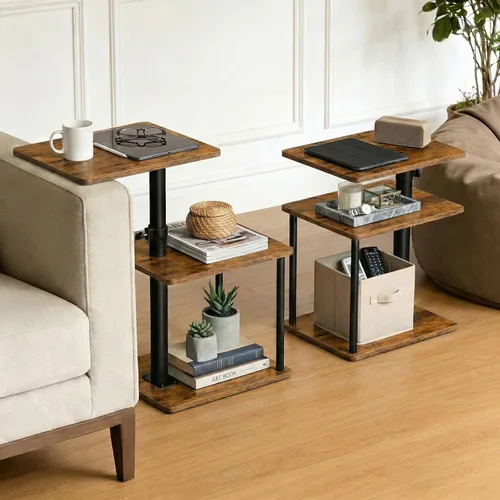 Vista 12 de Faesun Mesa auxiliar de mesa C de altura ajustable, bandeja giratoria de 360° para espacios pequeños, mesita de noche pequeña para sala de estar