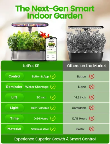 Vista 2 de Sistema de cultivo hidropónico LetPot LPH-SE, kit de jardín de hierbas inteligente de 12 cápsulas para interior, jardín interior, controlado por APP