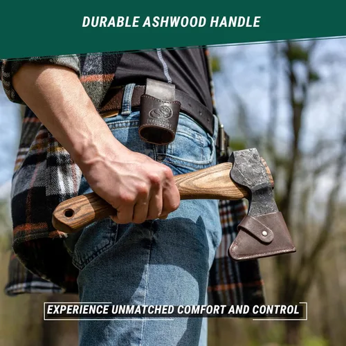 Vista 5 de BeaverCraft Hacha de Tallado de Madera con Funda AX1 - Hachas Forjadas Bushcraft para Acampar - Hacha de Bosque Pequeña para Cortar, Dividir