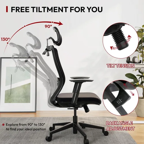 Vista 6 de SANODESK OS3 - Sillas de escritorio de oficina en casa, silla giratoria de respaldo alto para computadora, silla de oficina ergonómica de malla
