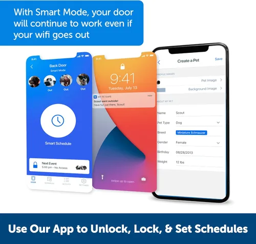 Vista 3 de Puerta conectada SmartDoor™ sin óxido para mascotas, para perros y gatos, entrada y salida selectiva, puerta para mascotas habilitada