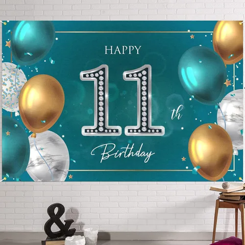 HAMIGAR Fondo de pancarta de feliz cumpleaños número 11 de 6 x 4 pies, decoraciones de cumpleaños de 11 años, suministros de fiesta para niñas y