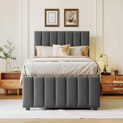 Vista 11 de SOFTSEA Cama de plataforma tapizada tamaño Queen con cajón de almacenamiento, marco de cama tapizado con cabecera con respaldo de alas, soporte