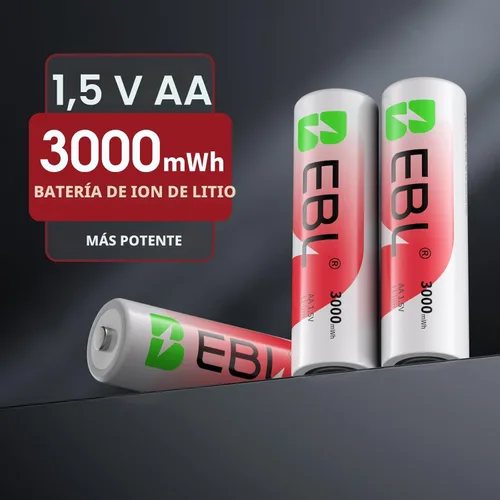 Vista 4 de EBL Baterías AA recargables de litio con cargador, paquete de 8 baterías AA de litio recargables de voltaje constante de 3000 mwh 1.5 V, batería AA
