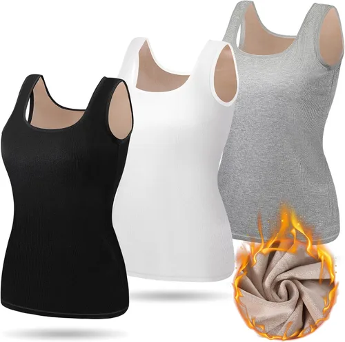 Vista 8 de Camiseta térmica sin mangas para mujer, ajuste holgado, talla grande, gruesa, cálida, sin mangas, con forro polar, ropa interior, capa base superior