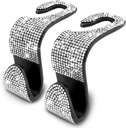 Vista 9 de OSIFIT 2 piezas de ganchos para asiento de coche - Ganchos de reposacabezas con diamantes de imitación y diseño universal - Perfectos para sujetar