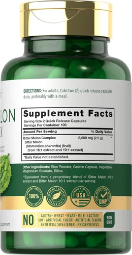 Vista 2 de Carlyle - Cápsulas de Melón Amargo 2500 mg 200 unidades Extracto sin OMG y sin gluten Suplemento complejo