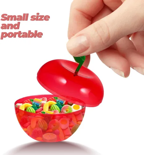 Vista 5 de 8 tarros de plástico de Navidad con forma de manzana, recipientes rellenos de manzana, contenedor de manzana roja para fiesta de Navidad, boda, día