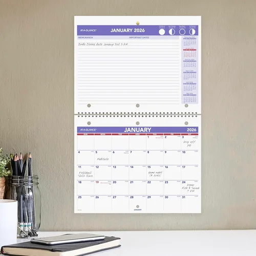 Vista 3 de AT-A-GLANCE Calendario de pared 2026, 8.5 x 11 pulgadas, pequeño, bloques sin rayas, mensual (PM1702826)