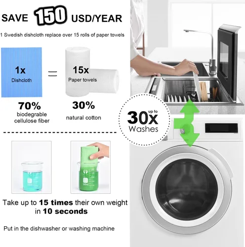 Vista 5 de METUUTER Paquete de 10 paños de cocina suecos, paños de cocina reutilizables compostables de celulosa para cocina y uso doméstico