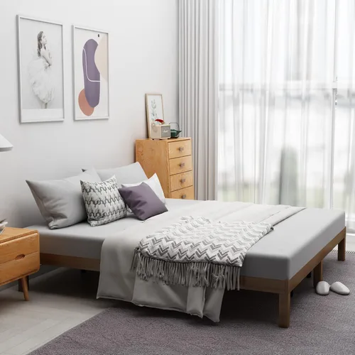 Vista 7 de HomSof Cama de plataforma de madera maciza tamaño King, no necesita somier, soporte de listones de madera fuerte, fácil montaje