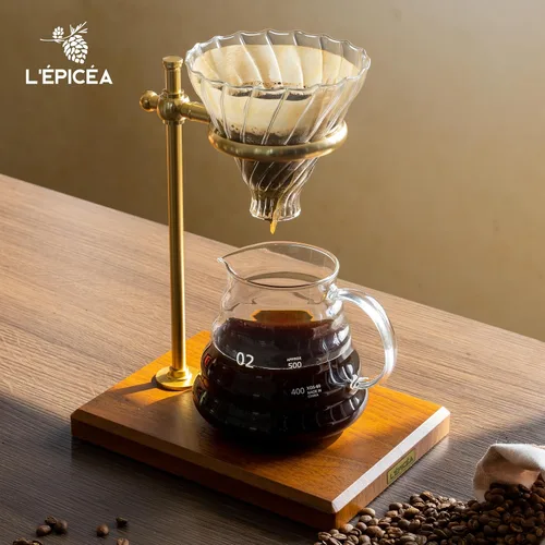 Vista 3 de L'ÉPICÉA Juego de Cafetera de Goteo, Cafetera de Goteo con Soporte, Soporte Ajustable de Acero Inoxidable, Base de Madera, Filtros de Papel, Jarra