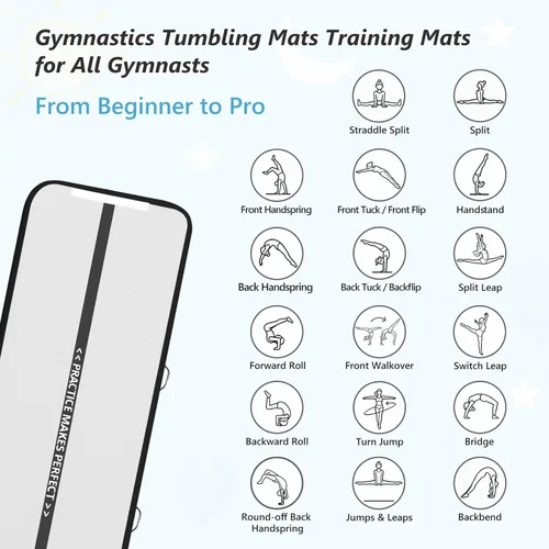 Vista 6 de VOFiTNY Colchoneta de gimnasia multiusos de 6.6/10/13/16/20 pies, resistente e inflable, para el hogar y el gimnasio