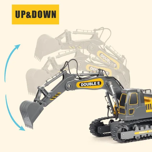 Vista 3 de DOUBLE E Excavadora de juguete con control remoto, juguetes de construcción, tractor, batería recargable, vehículos RC, camión eléctrico, caja